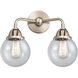 Nouveau 2 Beacon 2 Light 14 inch Brushed Satin Nickel Bath Vanity Light Wall Light in Seedy Glass